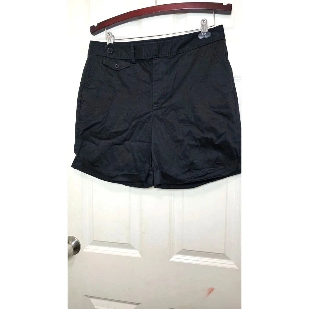Lauren Ralph Lauren Black Festival Grunge Cotton Blend Shorts Cuffed Hem Size 12